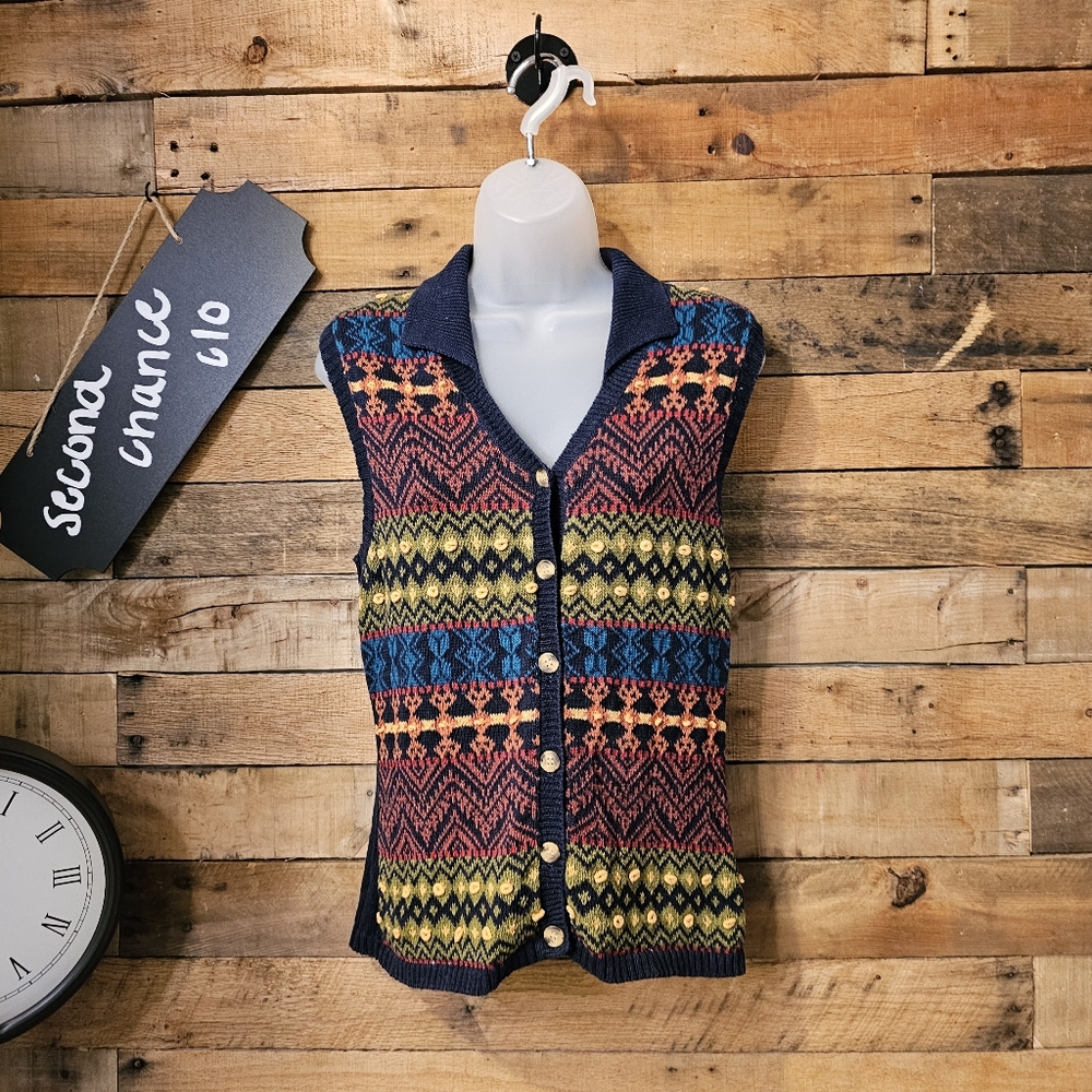 White stag women's vintage blue colorful sweater vest size M
